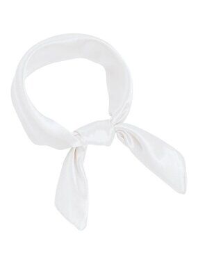 Women White Chiffon Square Ribbon Neck Scarf Satin Handkerchief For Halloween